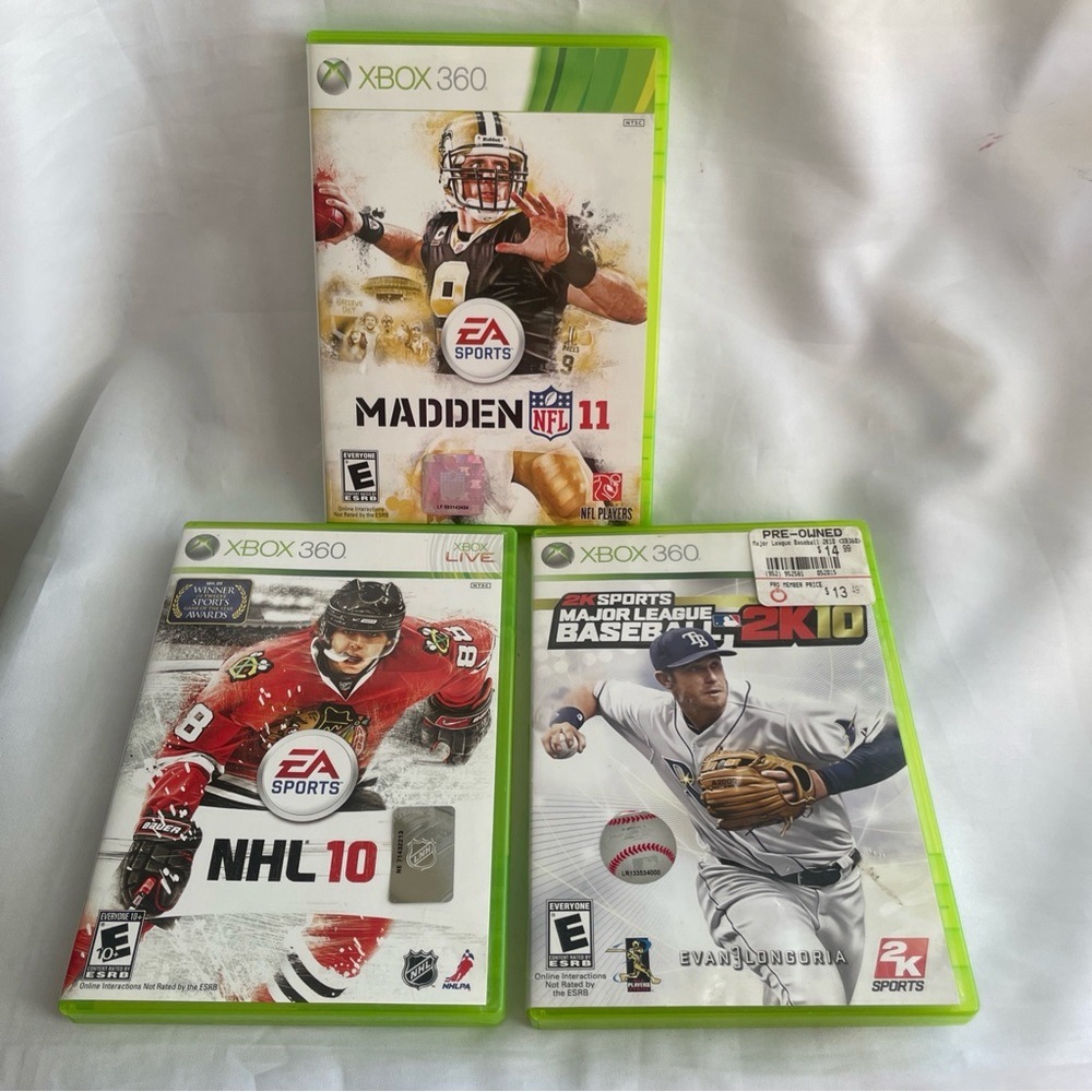 Lot of 3 Xbox 360 Video Game Madden NFL11/NHL10/ Major League Baseball 2K10